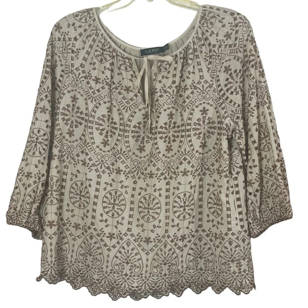 Lauren Ralph Lauren cotton eyelet raglan sleeve top. Size XL GUC to EUC - Picture 7 of 12